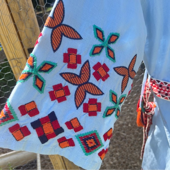 Zara Blue Embroidered Southwestern Midi Dress - Picture 6 of 10